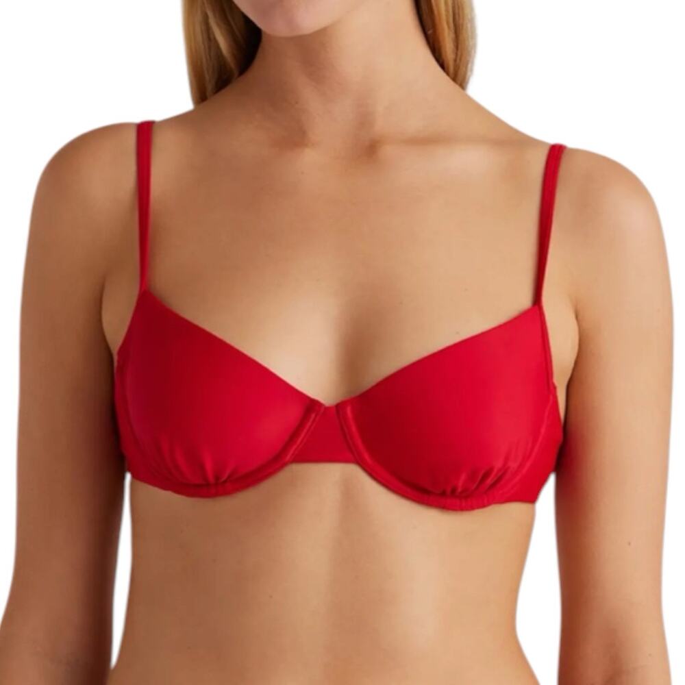 NWT Quince Italian Demi Bikini Top Cherry Red Size XS